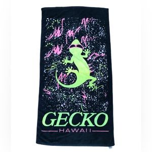 Vtg 90s Gecko Hawaii Beach Pool Towel Surf Skate All Over Print Ocean Pool 80s